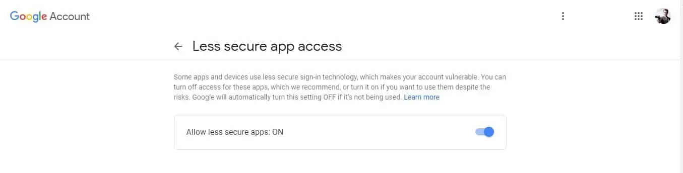 Now you have to allow your less secure apps