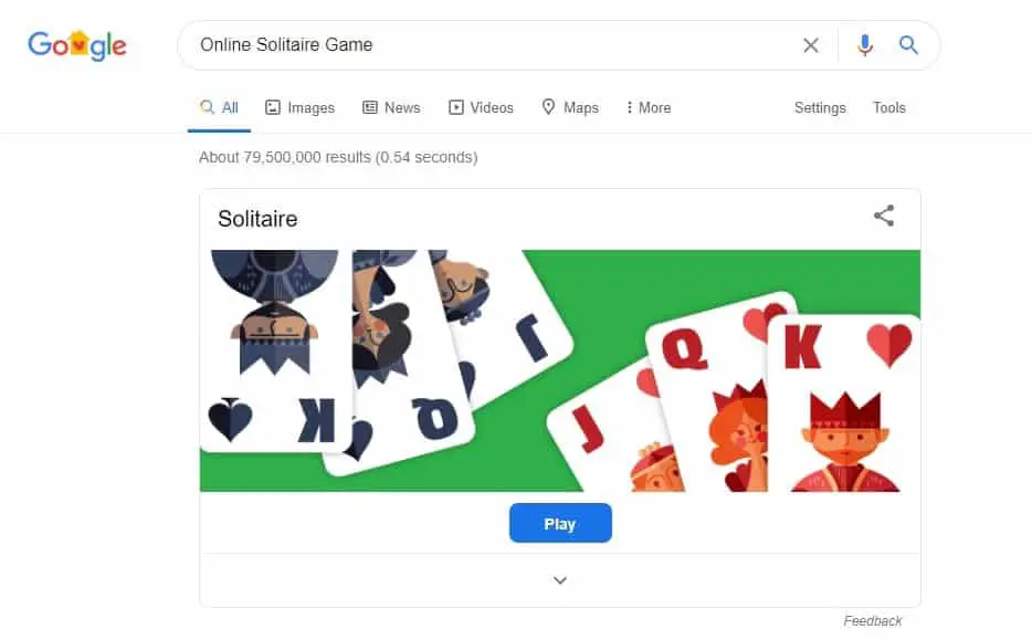 Solitaire Online Game is a Google hidden game