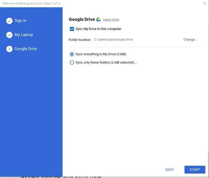sync and update option of google drive