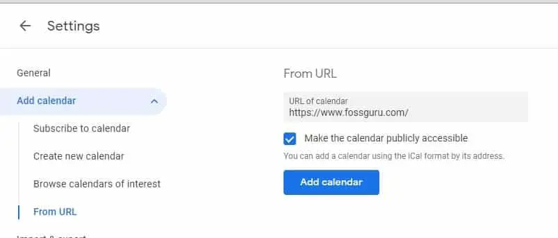URL for sync gmail calendar with outlook